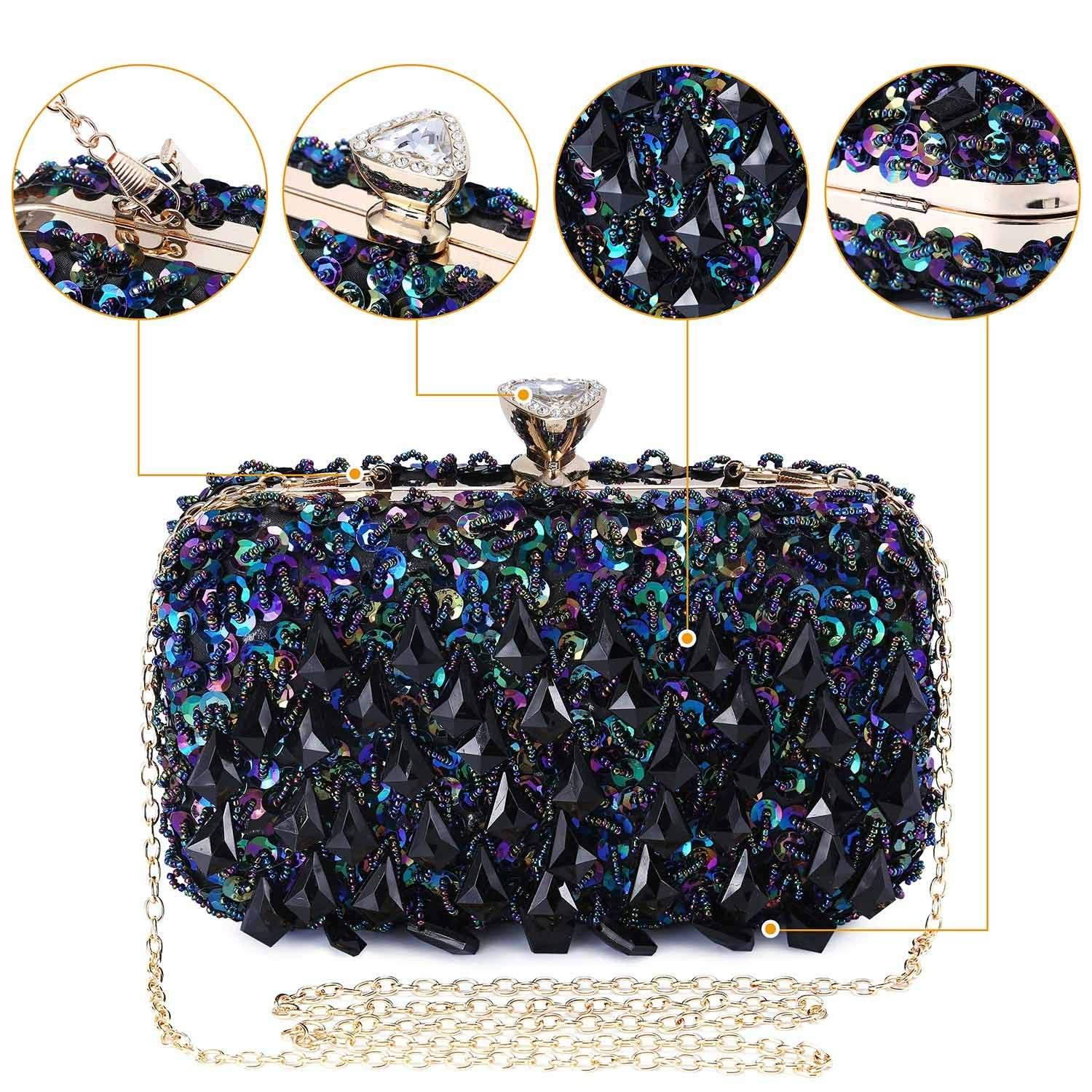 Women Wedding Clutch Rhinestone Bling Sequin Evening Bags Vintage Crystal Beaded Cocktail Party Party Purse