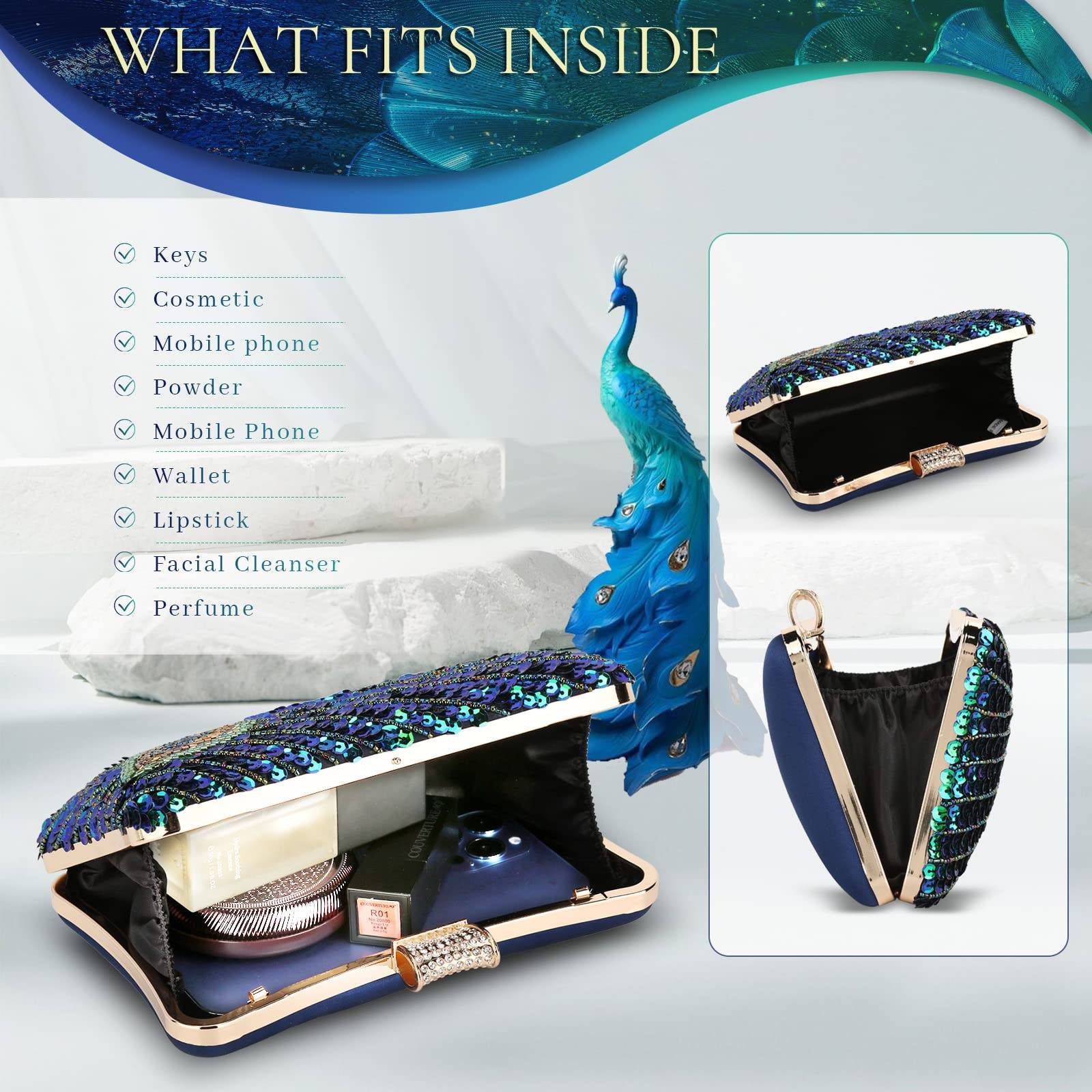 Beaded Sequin Peacock Evening Clutch Bags Party Wedding Purse