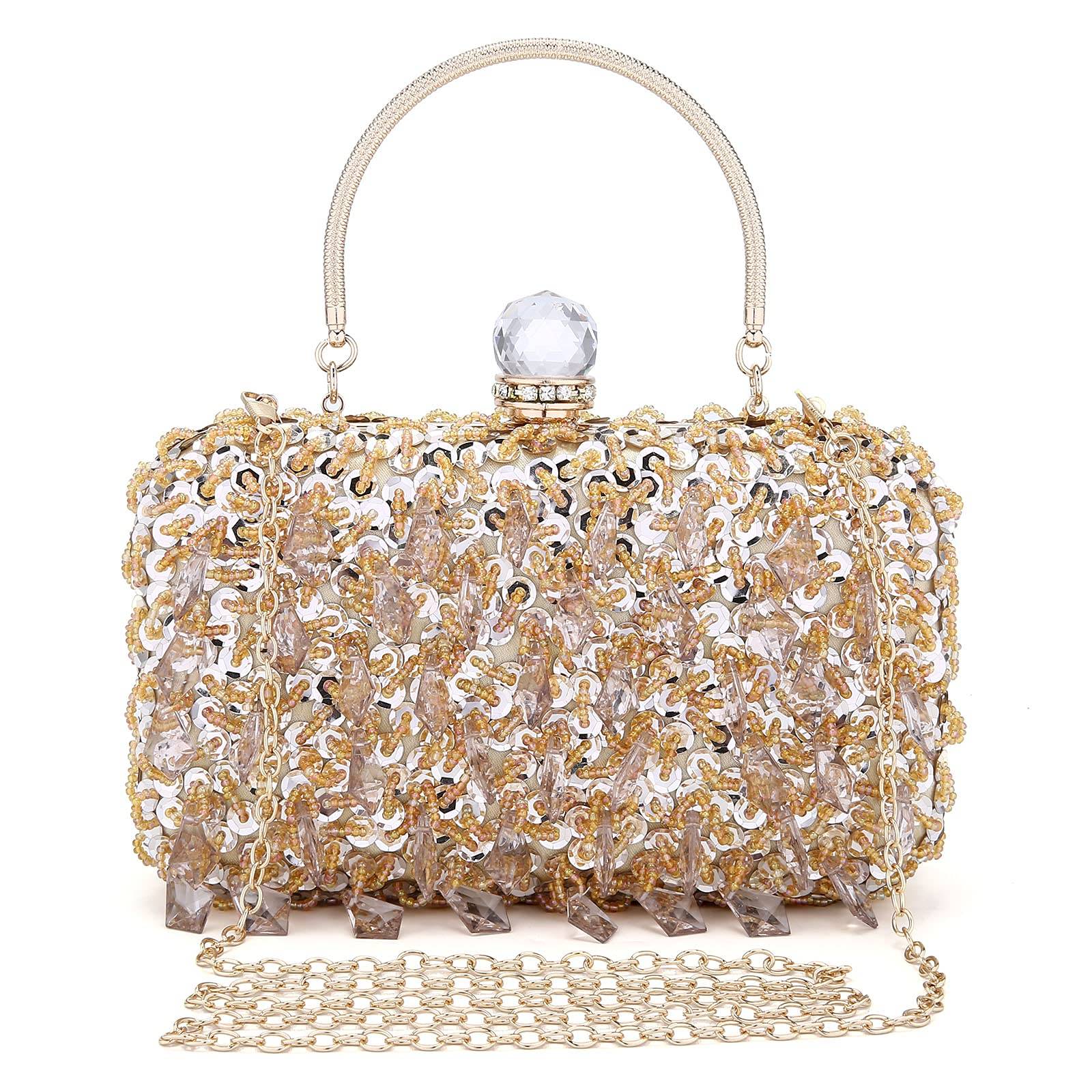 Women Wedding Clutch Rhinestone Bling Sequin Evening Bags Vintage Crystal Beaded Cocktail Party Party Purse