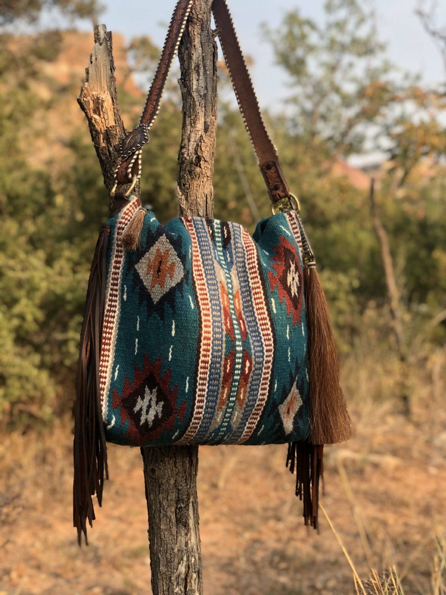 Vintage Saddle Blanket & Leather Fringe Handbag