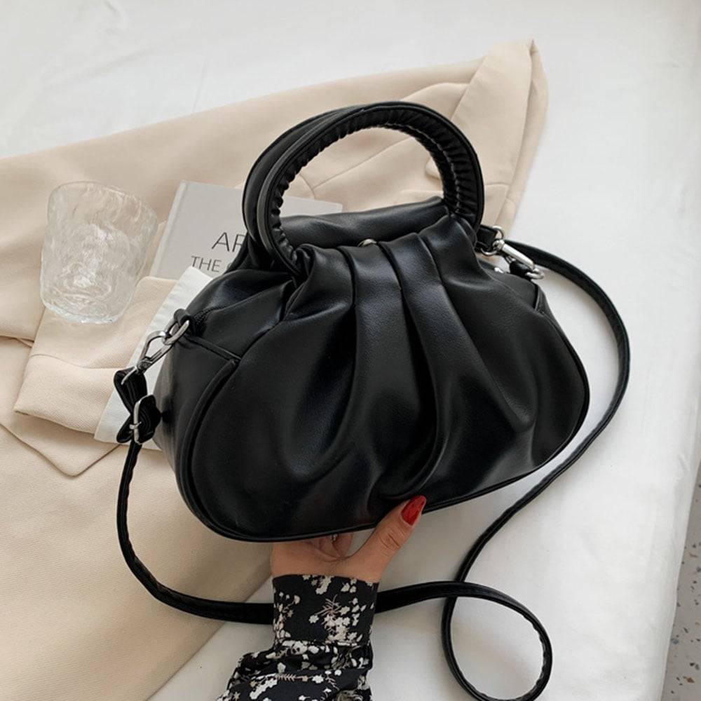 Pleated Plain PU Hobos Tote Bags