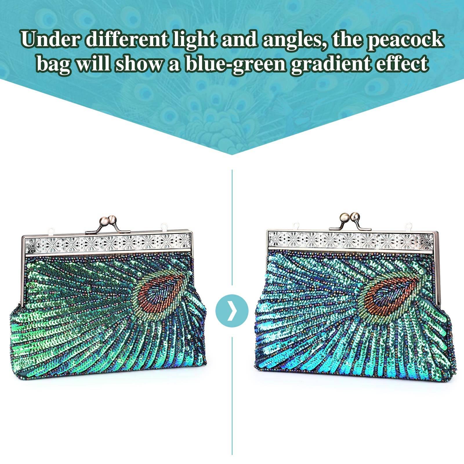 Beaded Sequin Peacock Evening Clutch Bags Party Wedding Purse