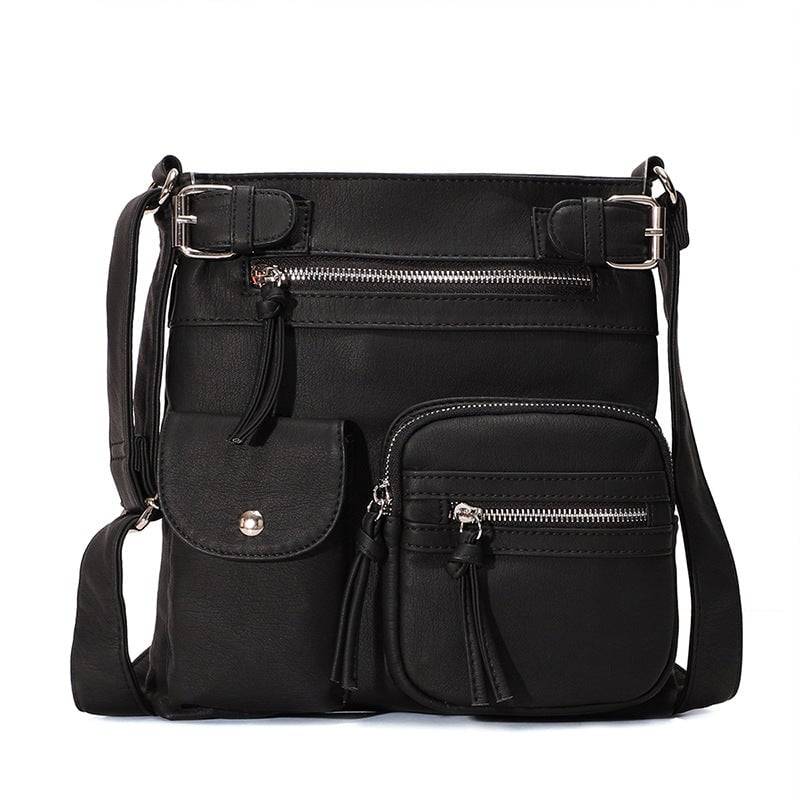 Multi-Pocket Crossbody Bag Soft Leather Shoulder Purse Bag