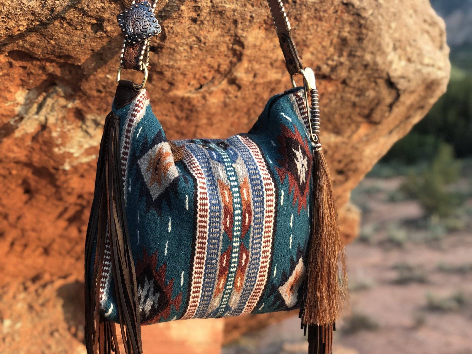 Vintage Saddle Blanket & Leather Fringe Handbag